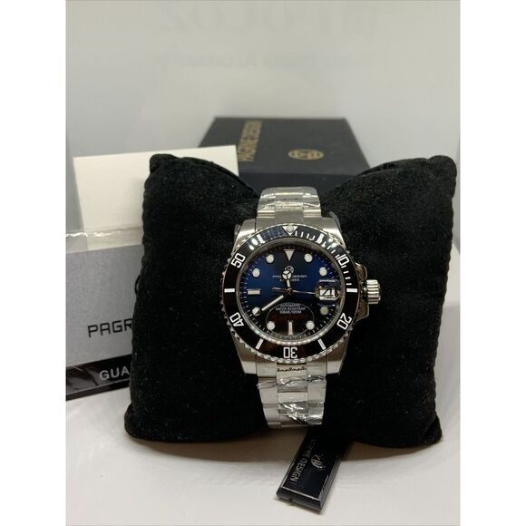 Pagrne Design PG-1661 Men Stainless Steel Automatic Blue Dial Wrist Watch AEW121